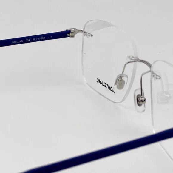 Montblanc Men Eyeglasses Silver Blue Rectangle Rimless FrameModel MB0222O 009